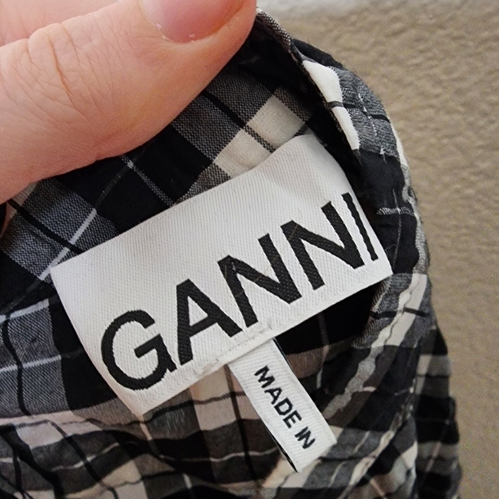 GANNI Check Puffy Long Sleeves Mini Dress 40 - Picture 9 of 9